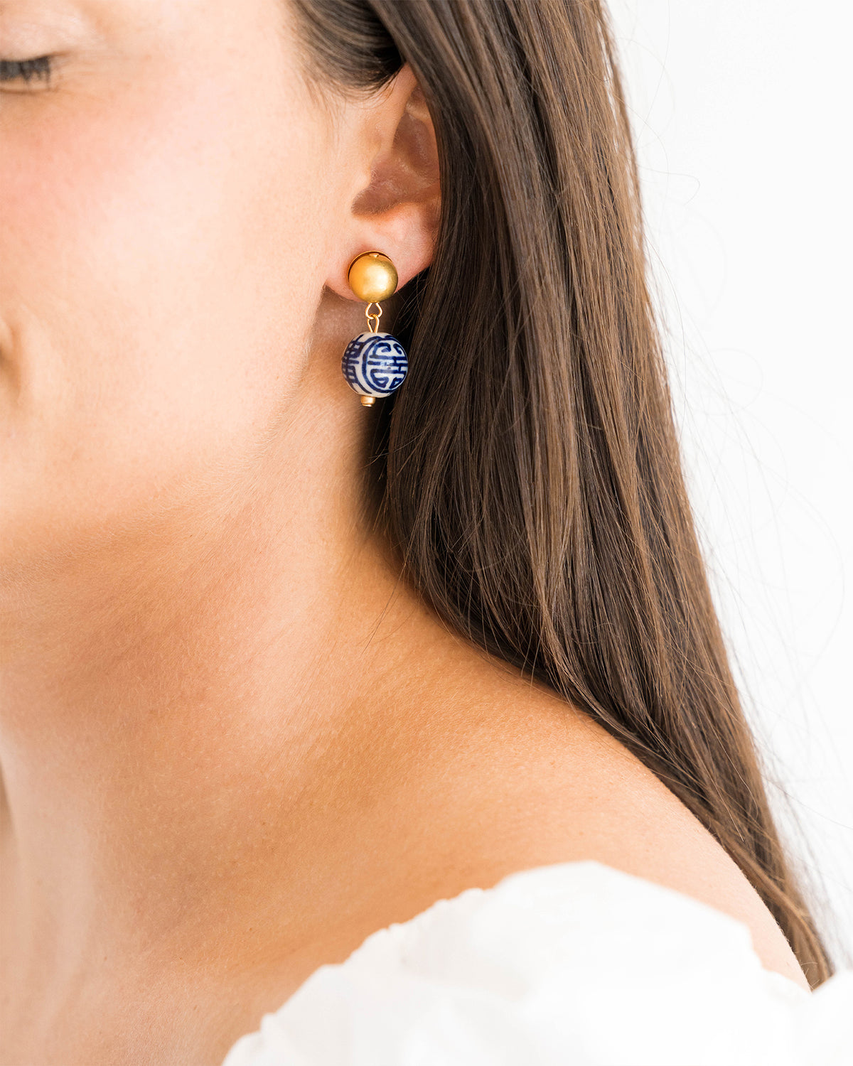 14K White Gold Diamond Blue Sapphire Pear-Drop Earrings